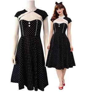 Hell Bunny Vixen Polka Dot Pinup Dress Size XS Black White Rockabilly Coquette